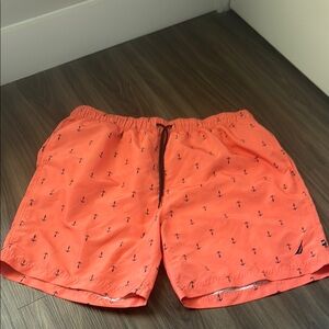 Nautica Coral Anchor Print Swim Trunks